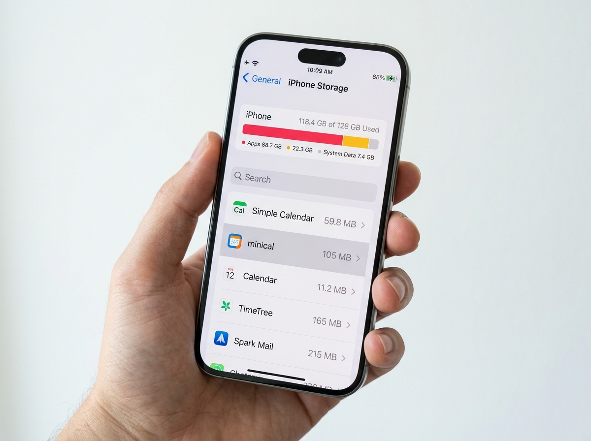 iPhone storage settings showing small app sizes for calendar applications - top lightweight calendar ios