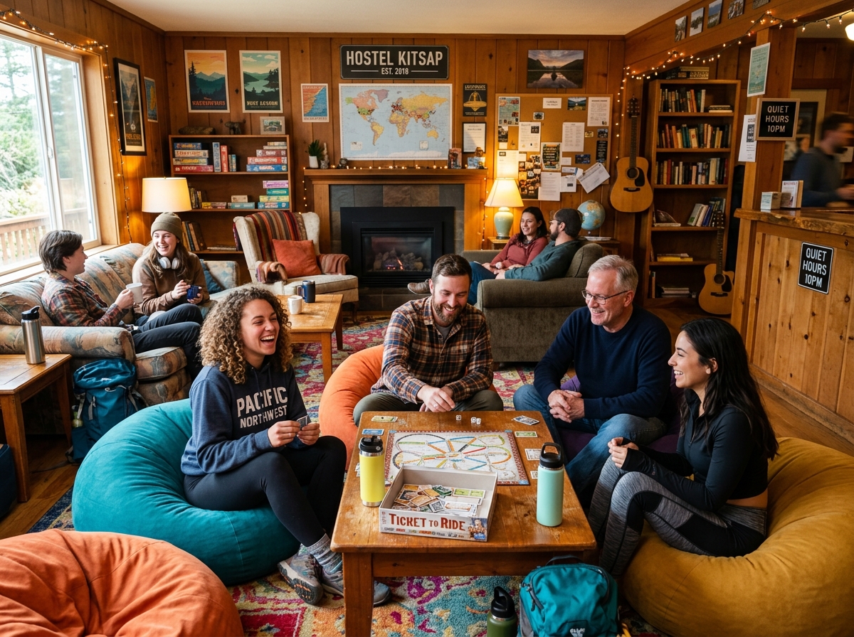 vibrant hostel common area with travelers socializing - meet other solo travelers