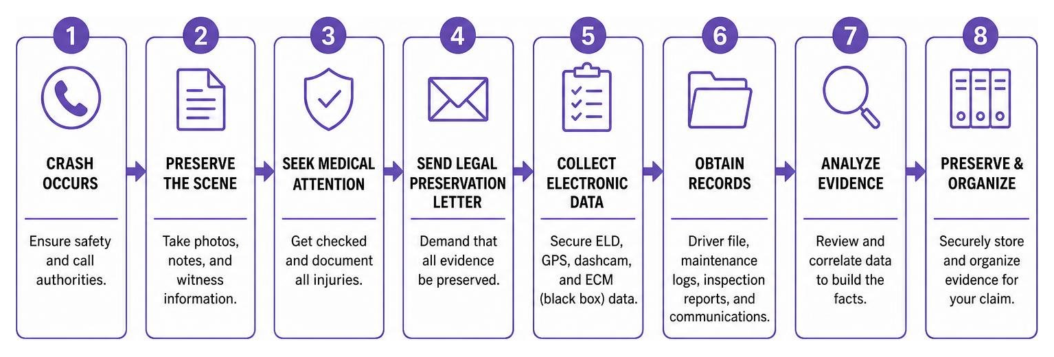 Step by step evidence preservation sequence after a commercial truck accident Step by step evidence preservation sequence after a commercial truck accident