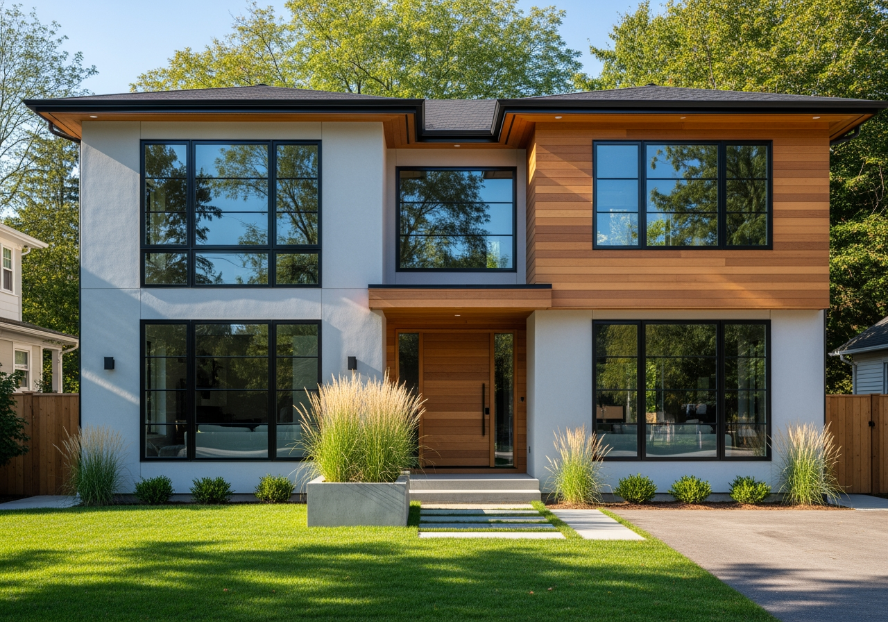 home with new, large windows - home exterior upgrades