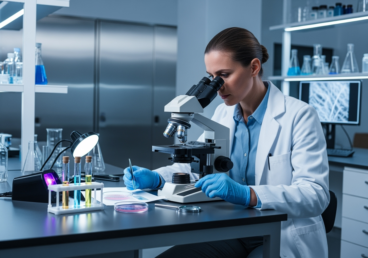 a forensic scientist examining evidence in a lab - specialized services