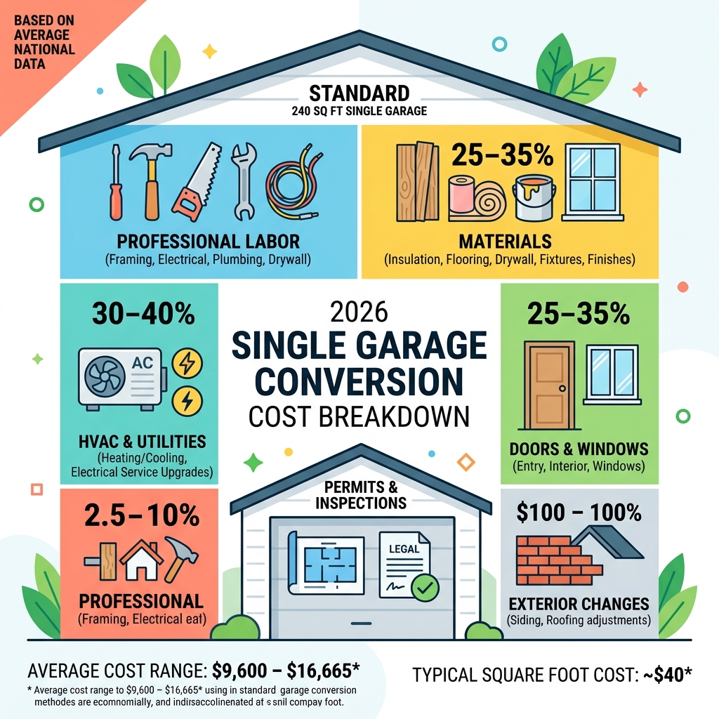 2026 cost breakdown infographic for a standard 240 sq ft single garage conversion - cost of single garage conversion 2026 cost breakdown infographic for a standard 240 sq ft single garage conversion - cost of single garage conversion