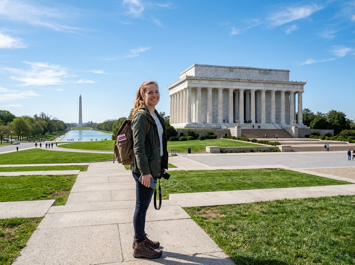 A solo traveler standing in front of the Lincoln Memorial at the National Mall in Washington D.C. - best cities in us for A solo traveler standing in front of the Lincoln Memorial at the National Mall in Washington D.C. - best cities in us for