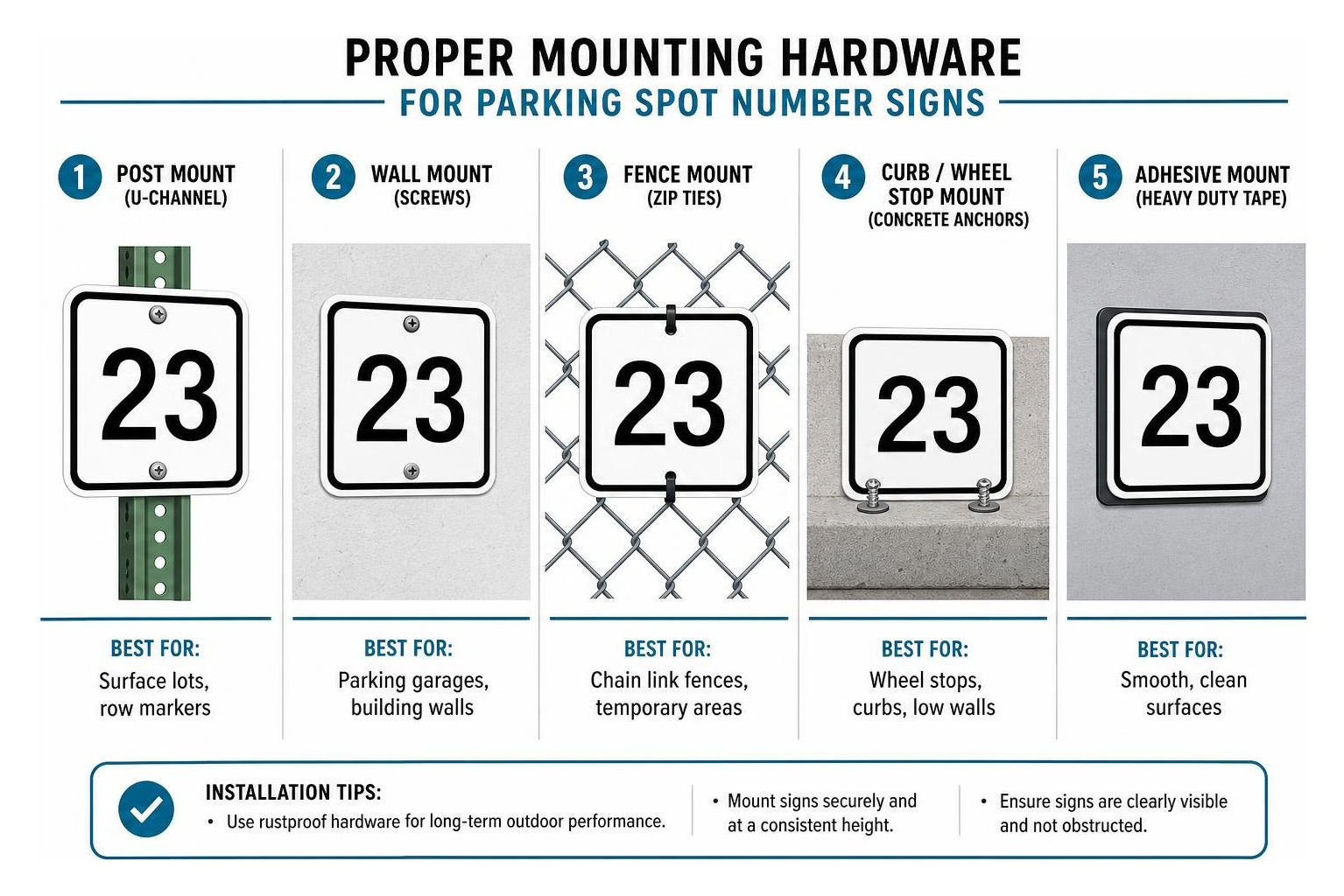proper mounting hardware for parking spot number signs