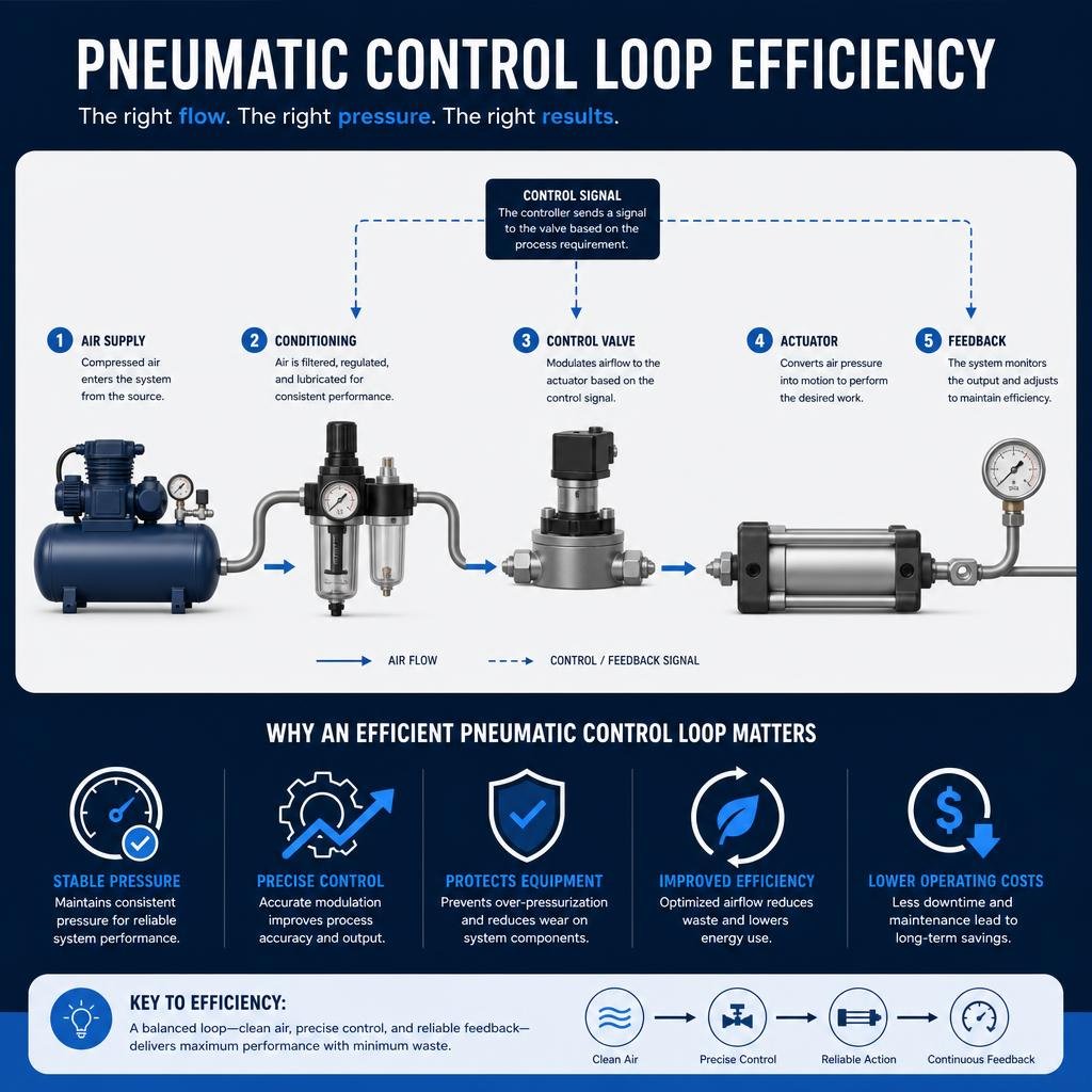 explaining pneumatic control loop efficiency infographic