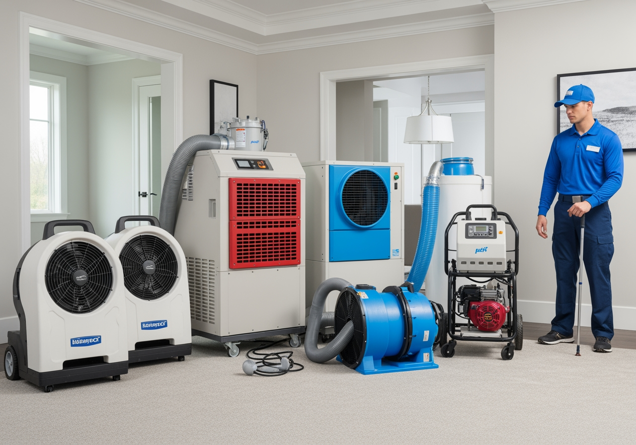 industrial drying equipment in a sanitized room - sewer clean up