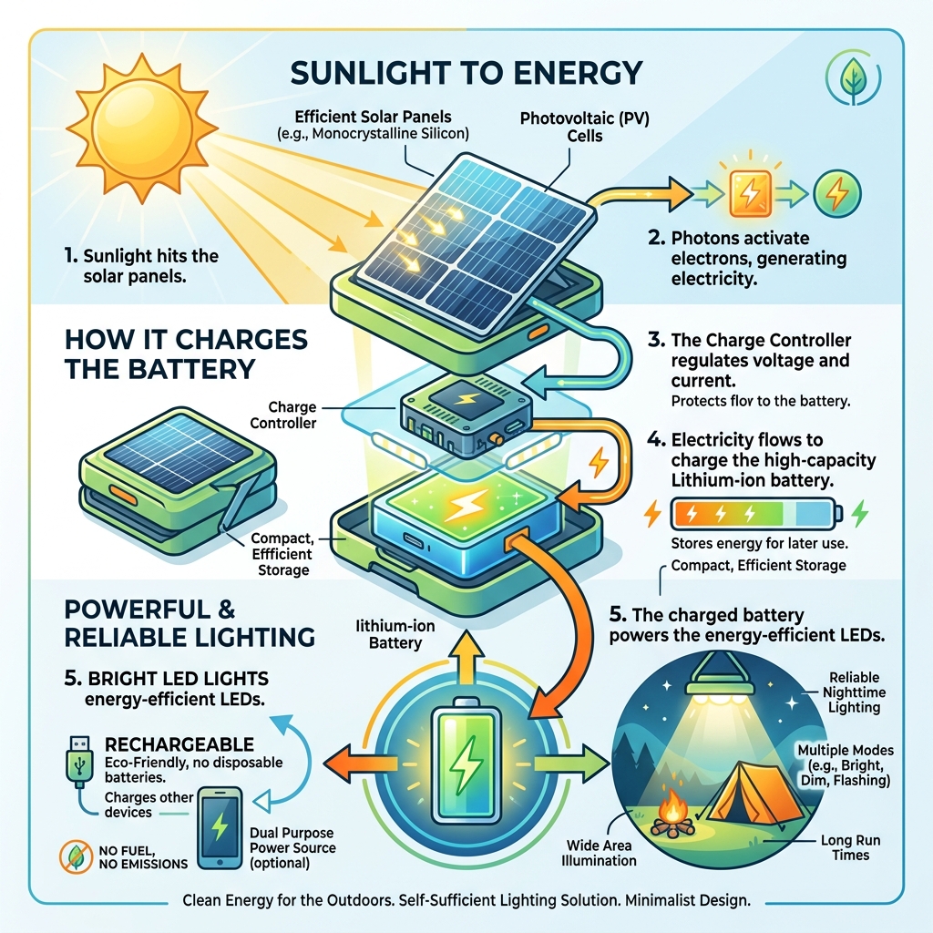 How solar panels charge internal lithium-ion batteries in foldable camping lanterns - foldable solar camping lantern
