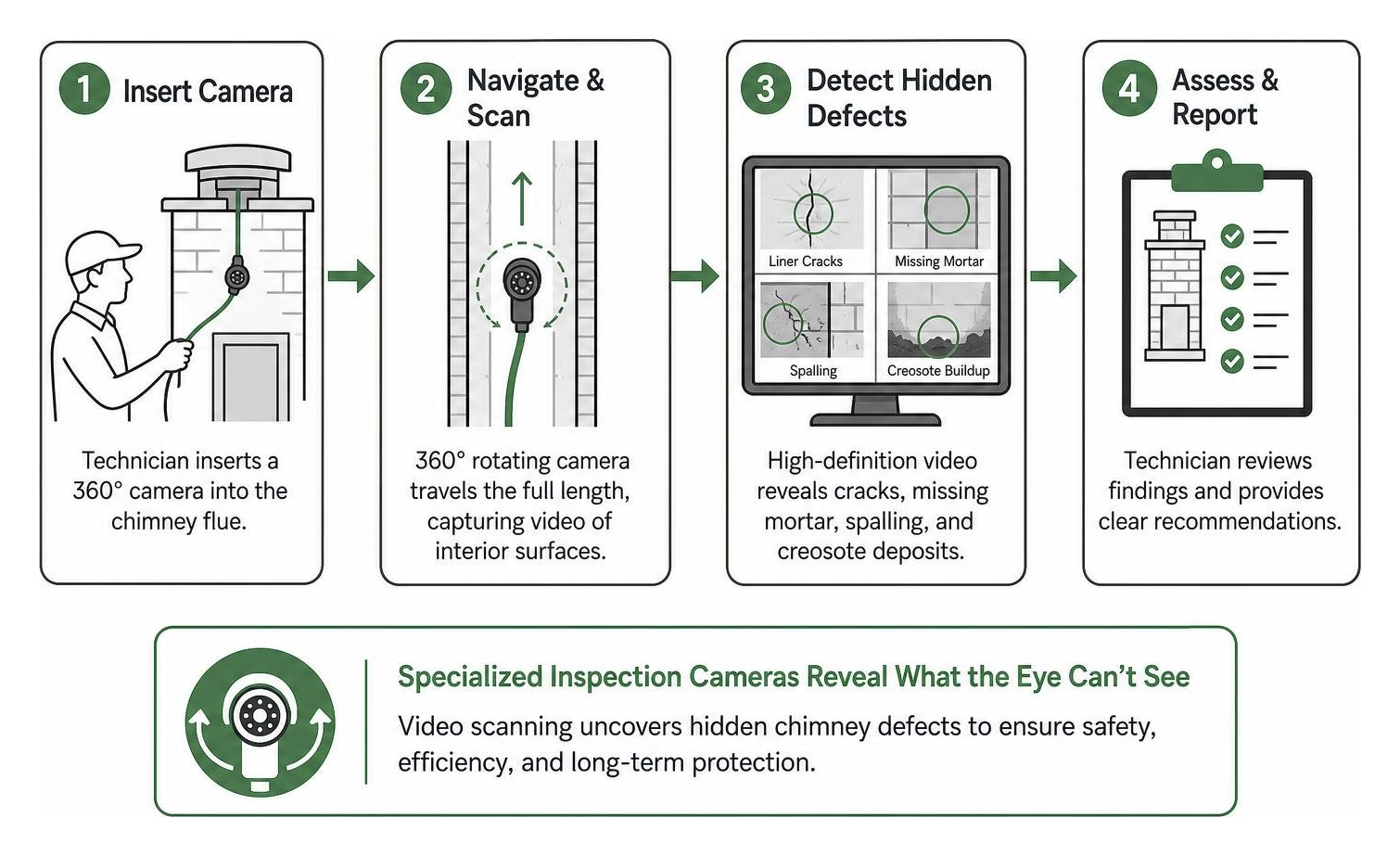 Specialized inspection cameras detecting hidden chimney defects