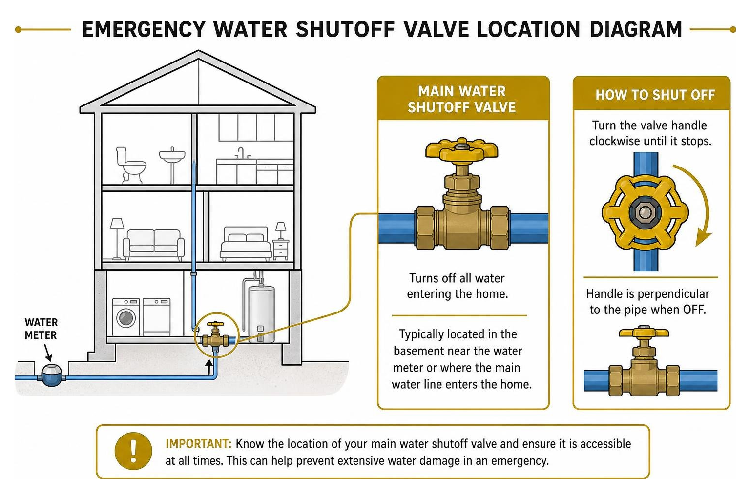 Emergency water shutoff valve location diagram Emergency water shutoff valve location diagram