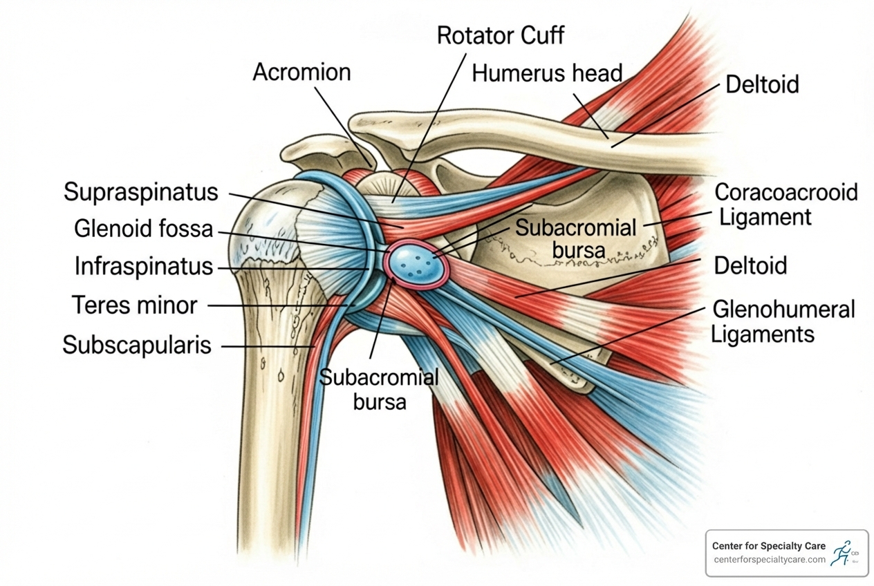 rotator cuff tendons and bursa within shoulder joint - chronic shoulder pain