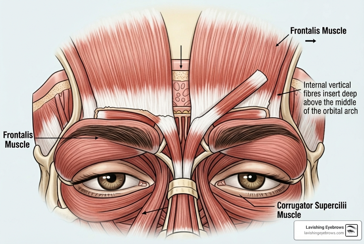 illustration of frontalis and corrugator muscles - fix uneven eyebrows