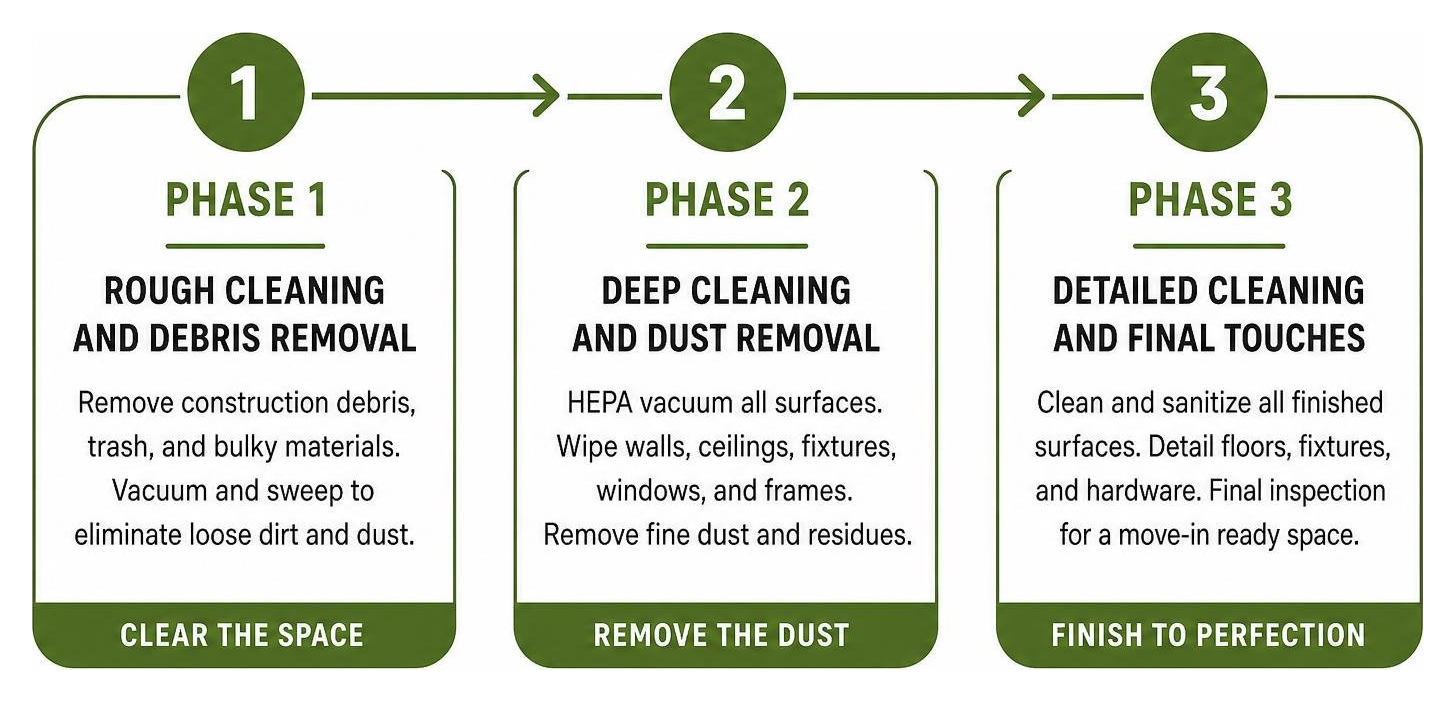 Post-construction cleaning process timeline diagram Post-construction cleaning process timeline diagram