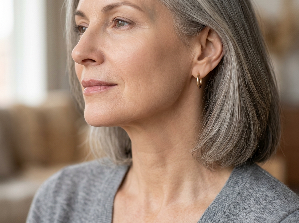 A close-up of a natural, well-defined jawline following a successful facial rejuvenation - elegant facelift results