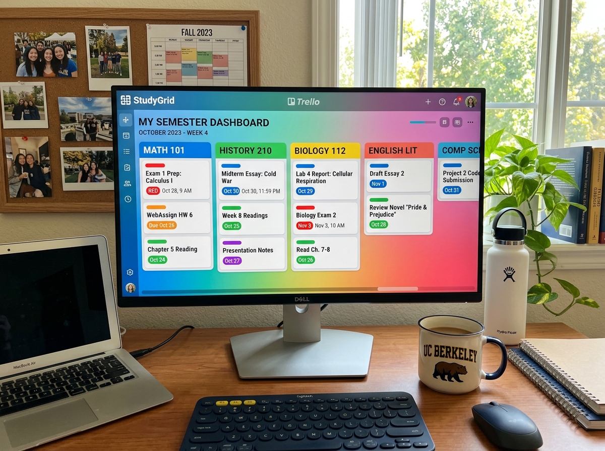 A color-coded digital study board showing various assignments and deadlines across different subjects - ai syllabus A color-coded digital study board showing various assignments and deadlines across different subjects - ai syllabus