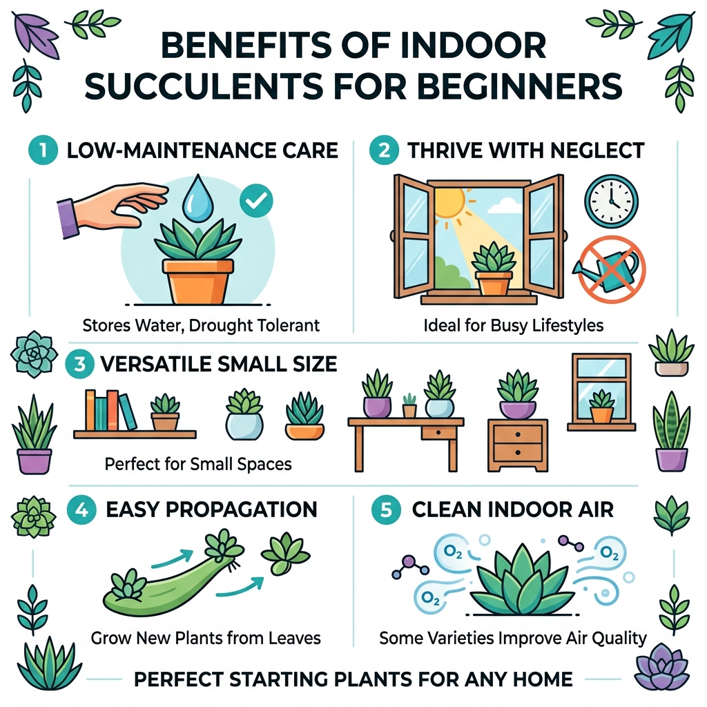 benefits of indoor succulents for beginners infographic - best succulents for beginners infographic 