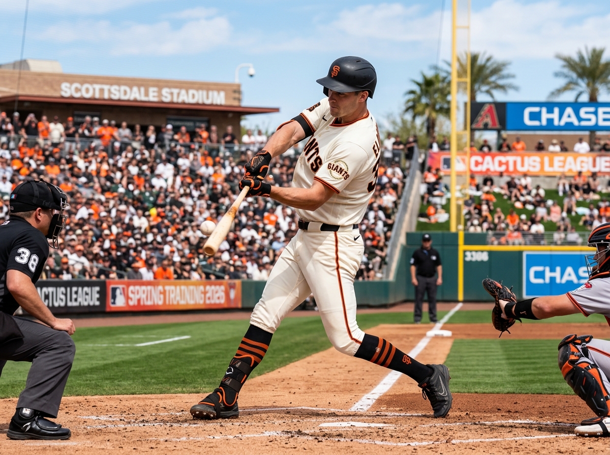 Bryce Eldridge at bat during 2026 Spring Training game - san fran giants Bryce Eldridge at bat during 2026 Spring Training game - san fran giants