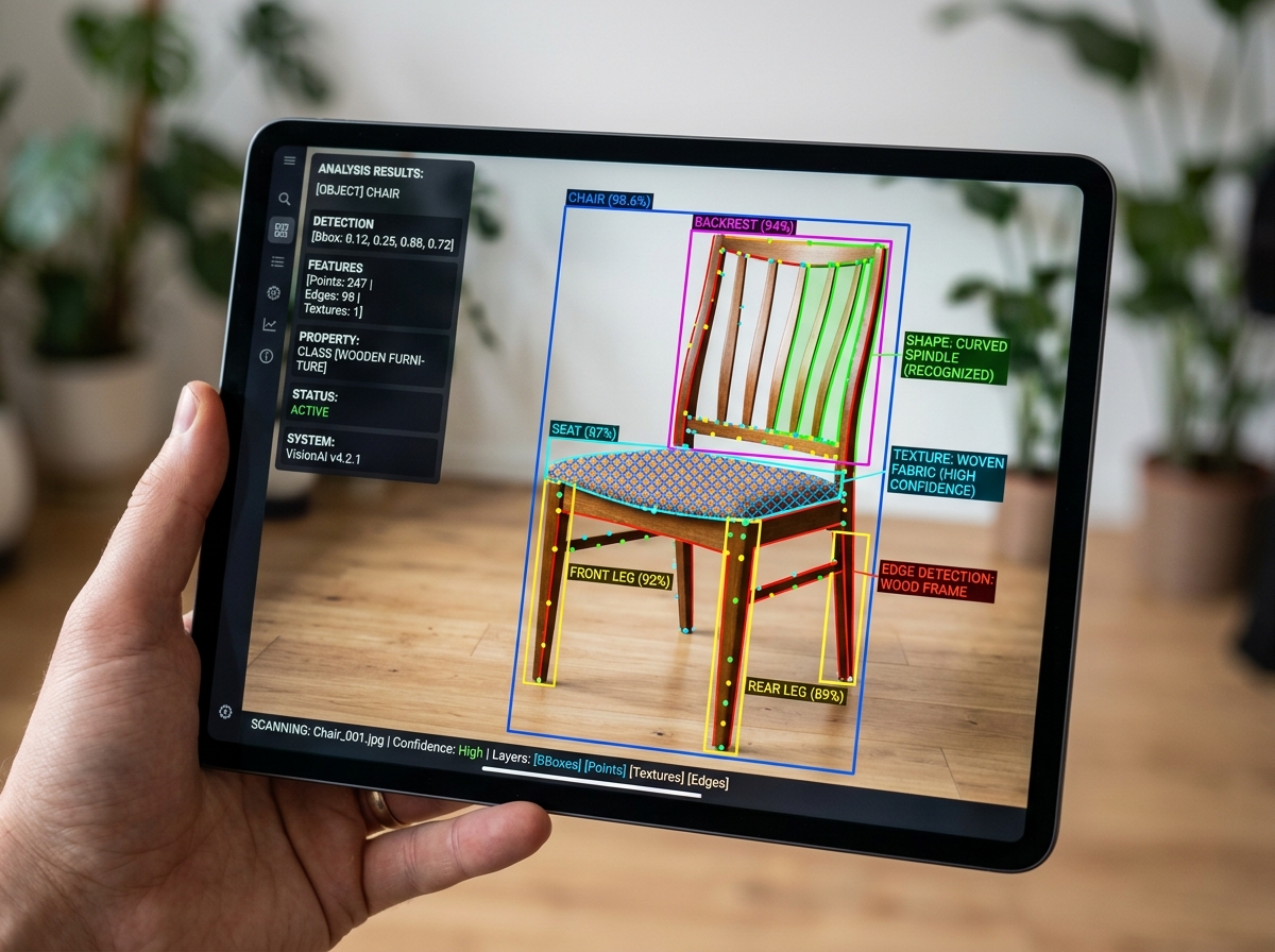 digital interface highlighting object patterns and textures - app for finding items by picture