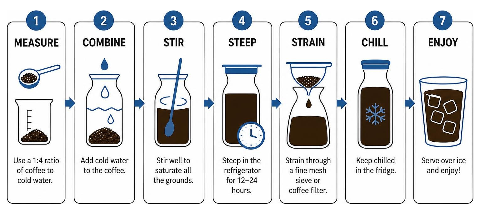 Step-by-step process of cold brewing beach house coffee Step-by-step process of cold brewing beach house coffee