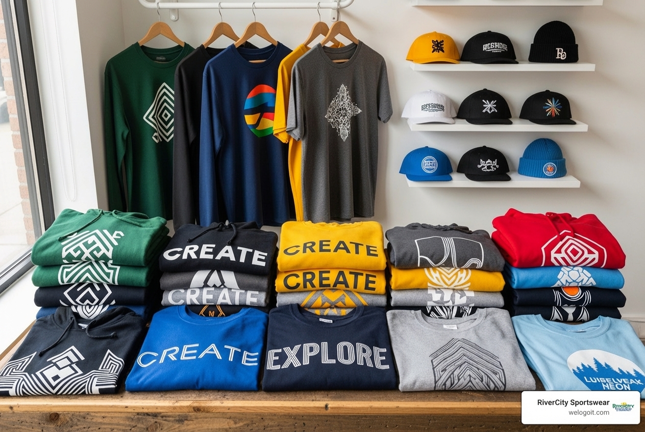 various custom apparel like hoodies, hats, and t-shirts - san marcos screen printing