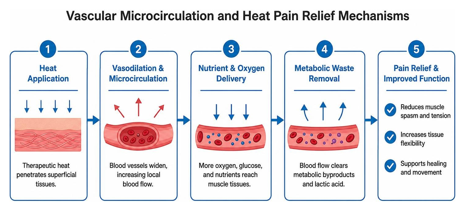 Vascular microcirculation and heat pain relief mechanisms