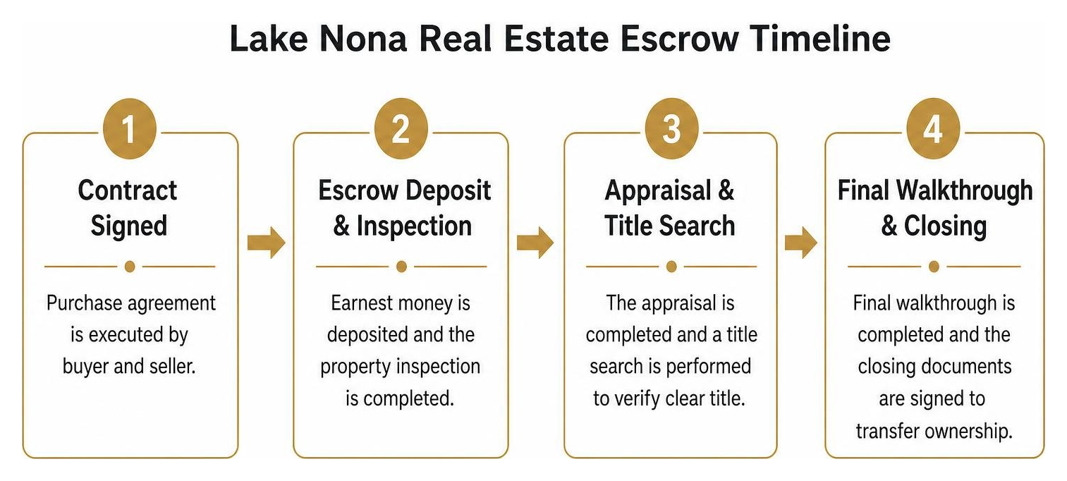 Diagram of the Lake Nona real estate escrow timeline Diagram of the Lake Nona real estate escrow timeline