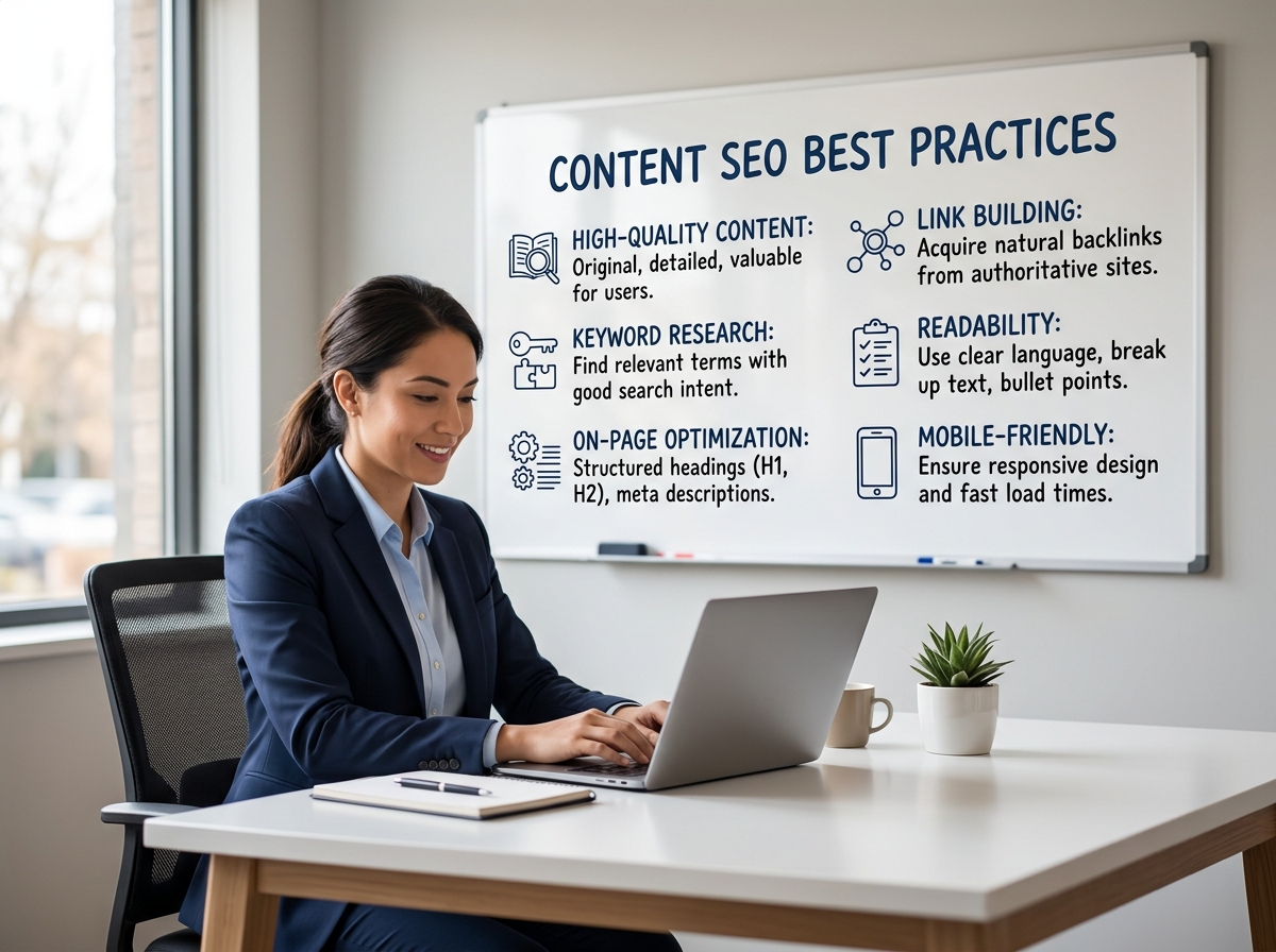 optimized blog post layout showing title tags, headers, and keyword placement - content seo best practices