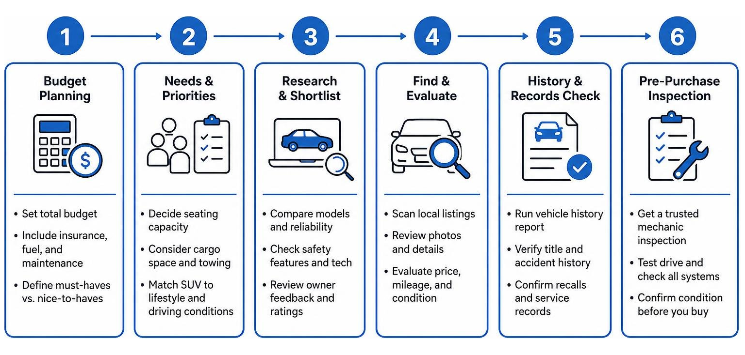 Used SUV evaluation process from budget planning to pre-purchase inspection Used SUV evaluation process from budget planning to pre-purchase inspection