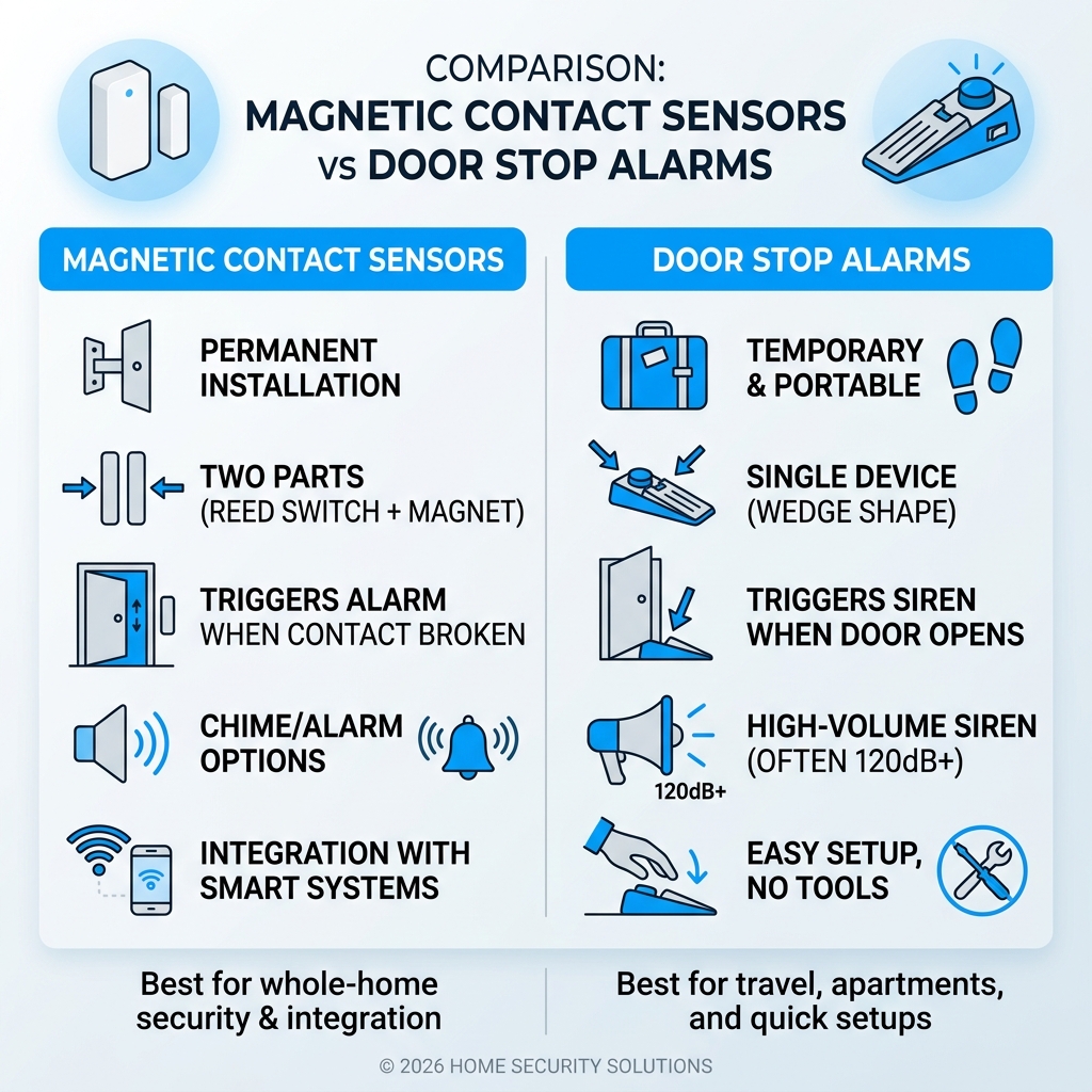 Comparison infographic: magnetic contact sensors vs door stop alarms for home security - door alarms amazon infographic Comparison infographic: magnetic contact sensors vs door stop alarms for home security - door alarms amazon infographic