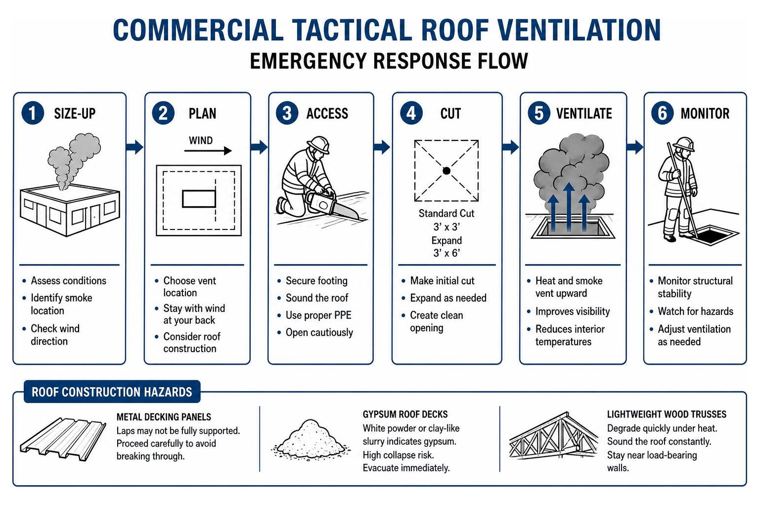 Commercial tactical roof ventilation emergency response flow Commercial tactical roof ventilation emergency response flow