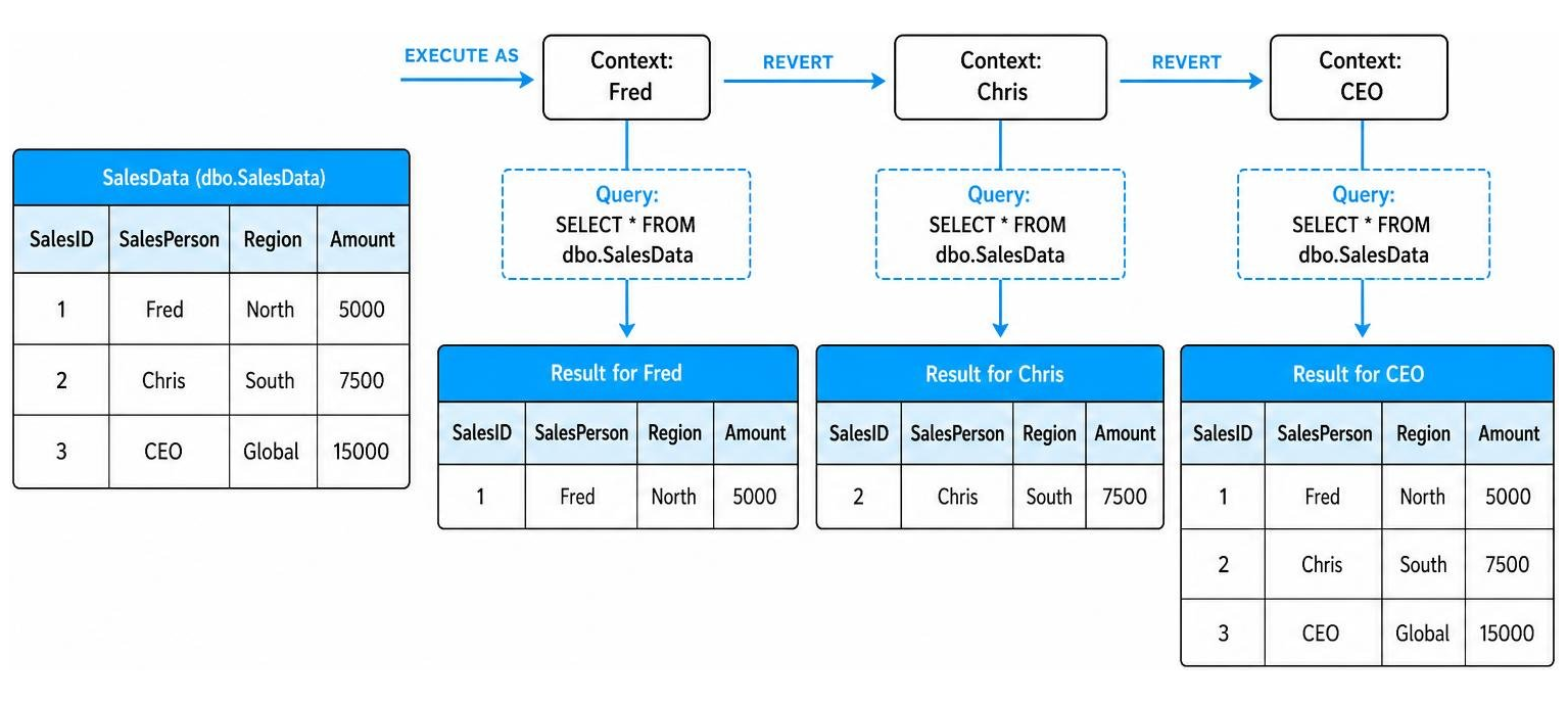 Data access verification flow using EXECUTE AS and REVERT Data access verification flow using EXECUTE AS and REVERT