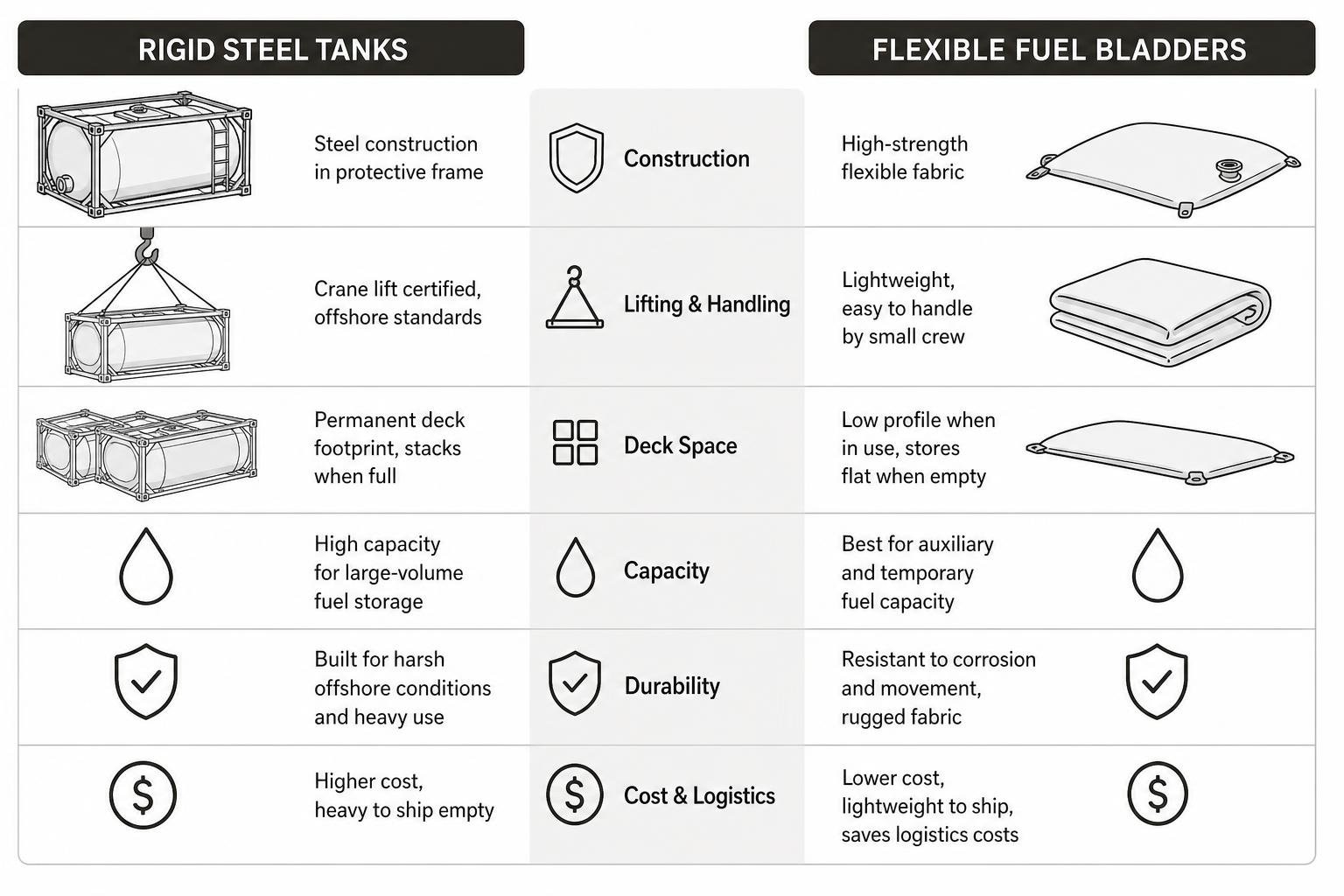 comparison diagram of rigid steel tanks and flexible fuel bladders comparison diagram of rigid steel tanks and flexible fuel bladders