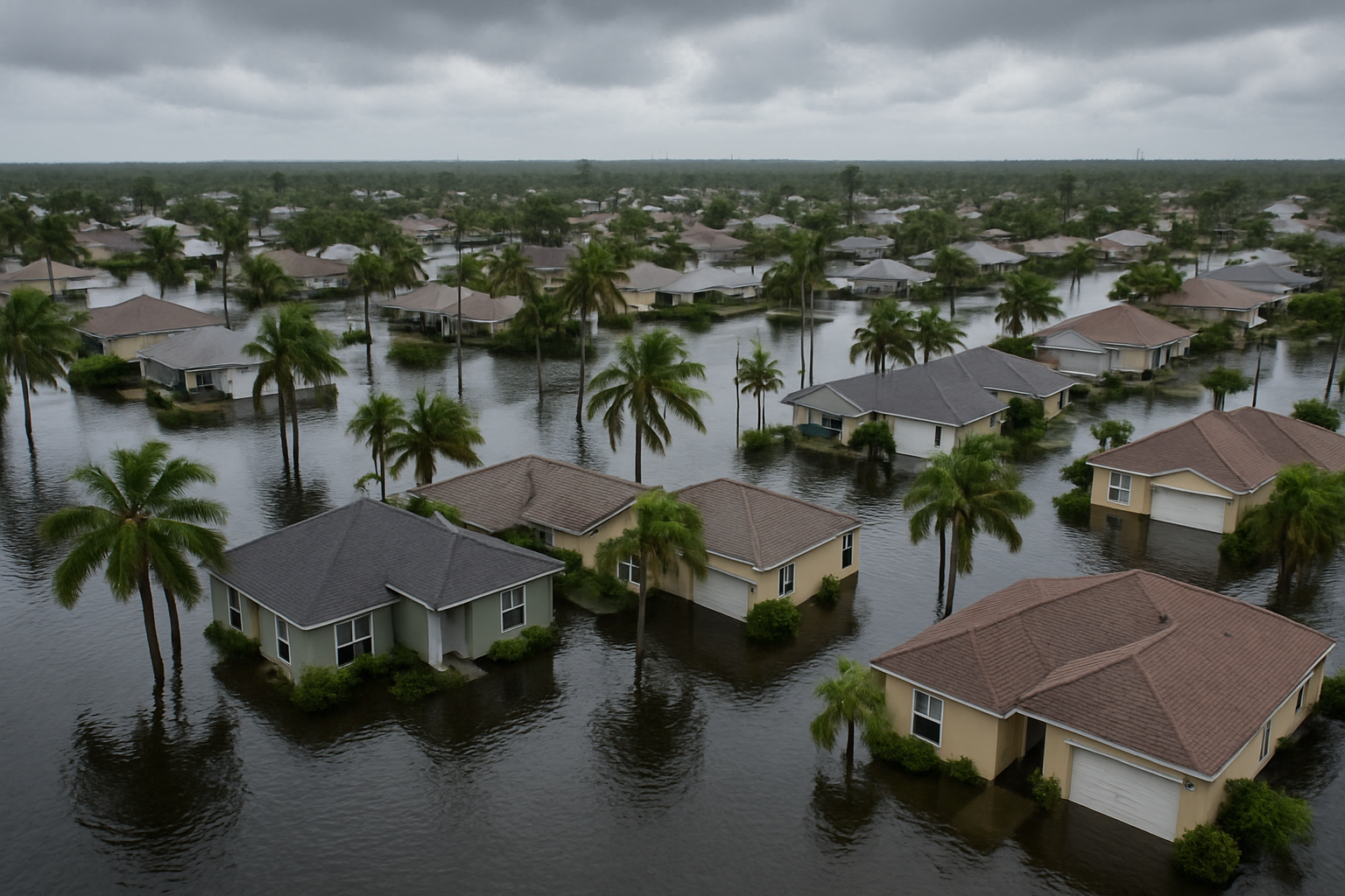 Aerial view of flooded Florida neighborhood after hurricane - best homeowners insurance in florida 2025