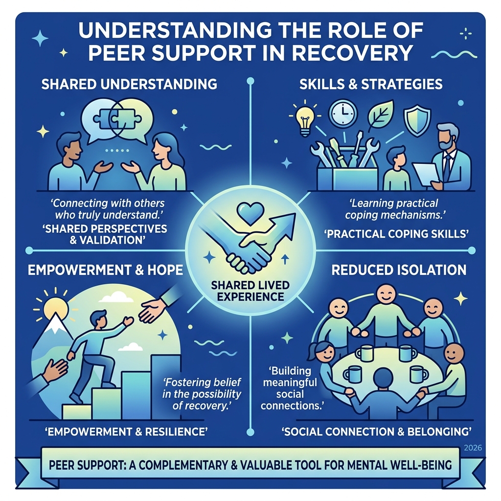 explaining the role of peer support in recovery - mental health support infographic 