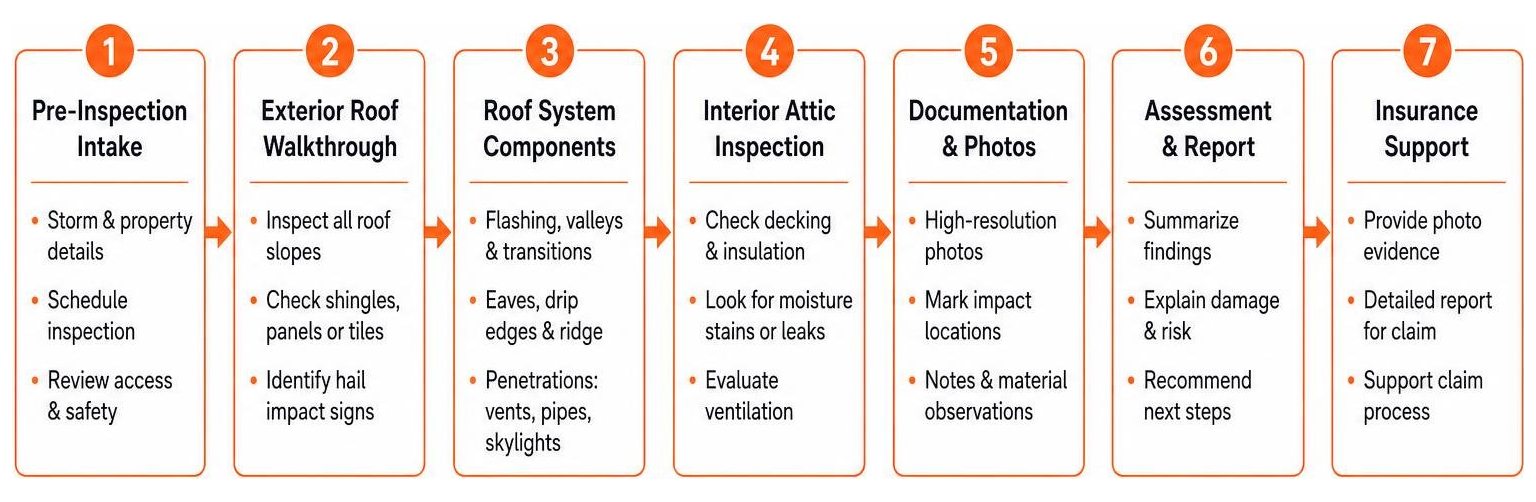 Step-by-step forensic roof inspection workflow