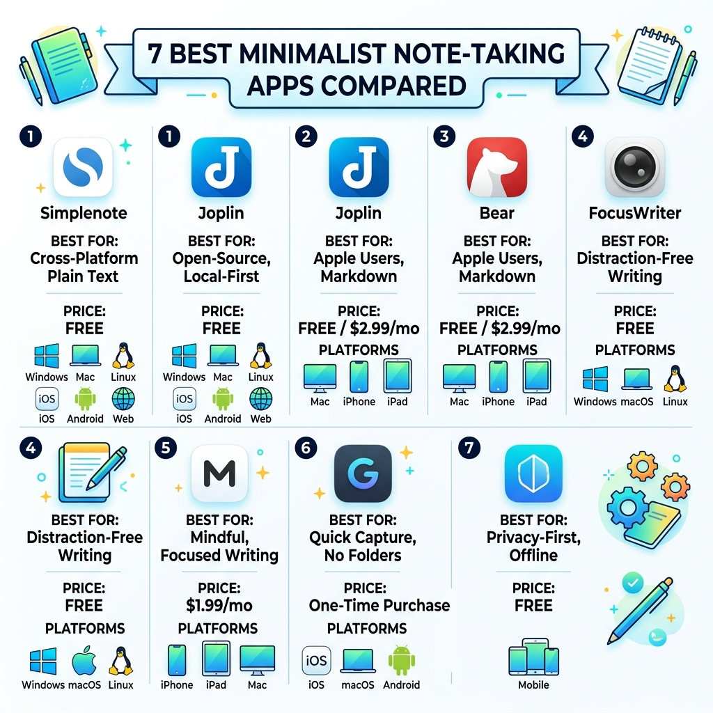 7 best minimalist note-taking apps compared by features, pricing, and platform availability - best minimalist note-taking 7 best minimalist note-taking apps compared by features, pricing, and platform availability - best minimalist note-taking