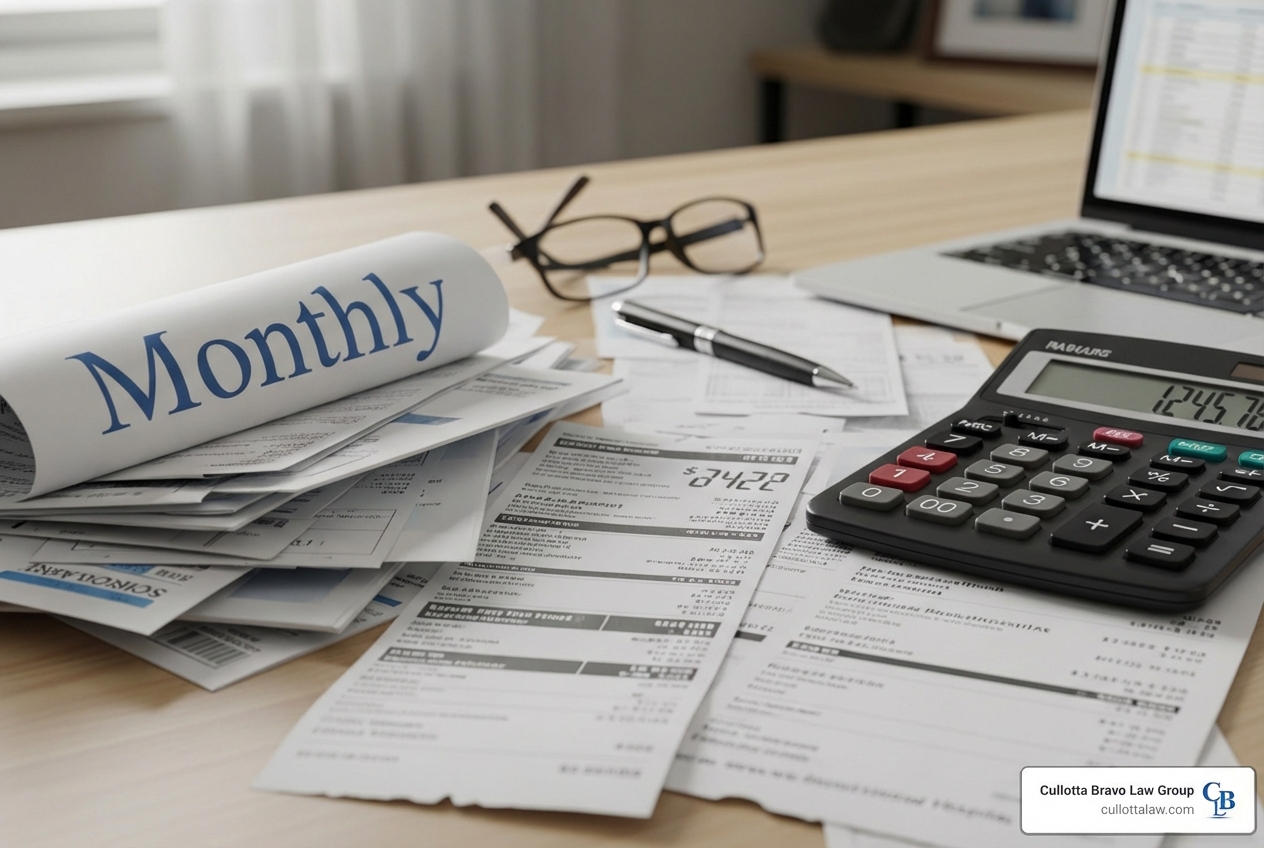 A pile of medical bills next to a calculator - Maximum car accident settlement
