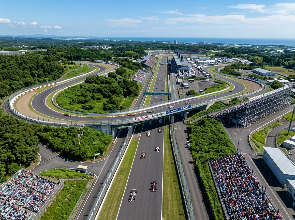 The iconic crossover bridge at Suzuka Circuit where the track passes over itself - suzuka circuit