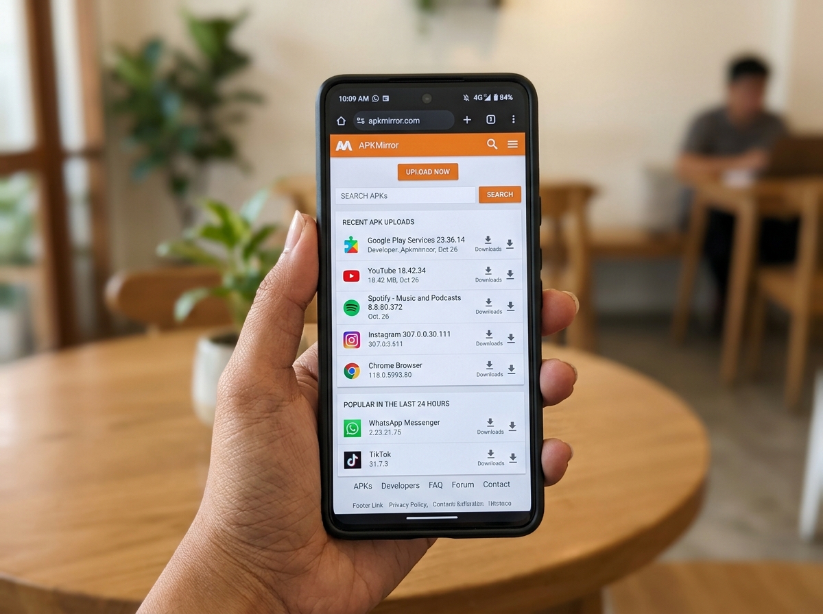 APKMirror website interface on a mobile device - safe apk site APKMirror website interface on a mobile device - safe apk site