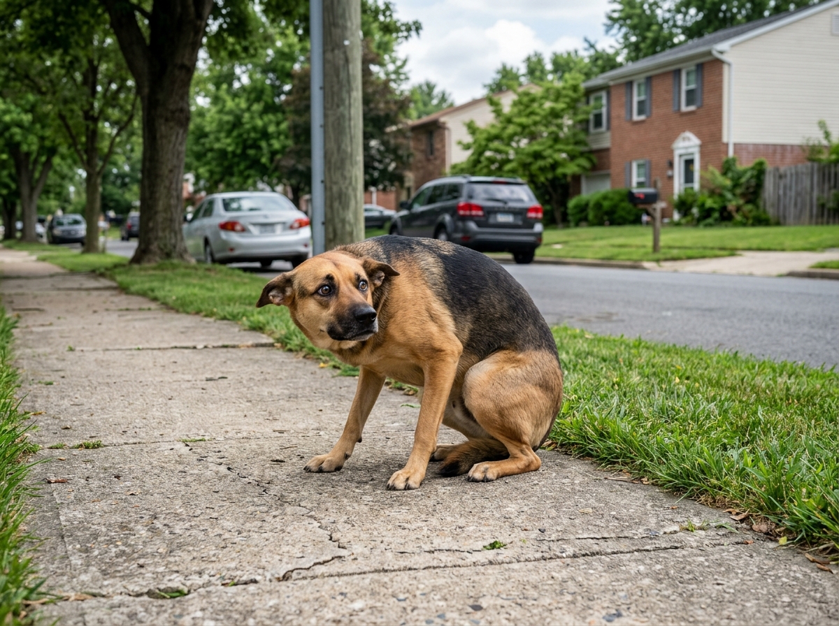 Dog showing stress signals like a tucked tail and pinned ears - confidence building dog training