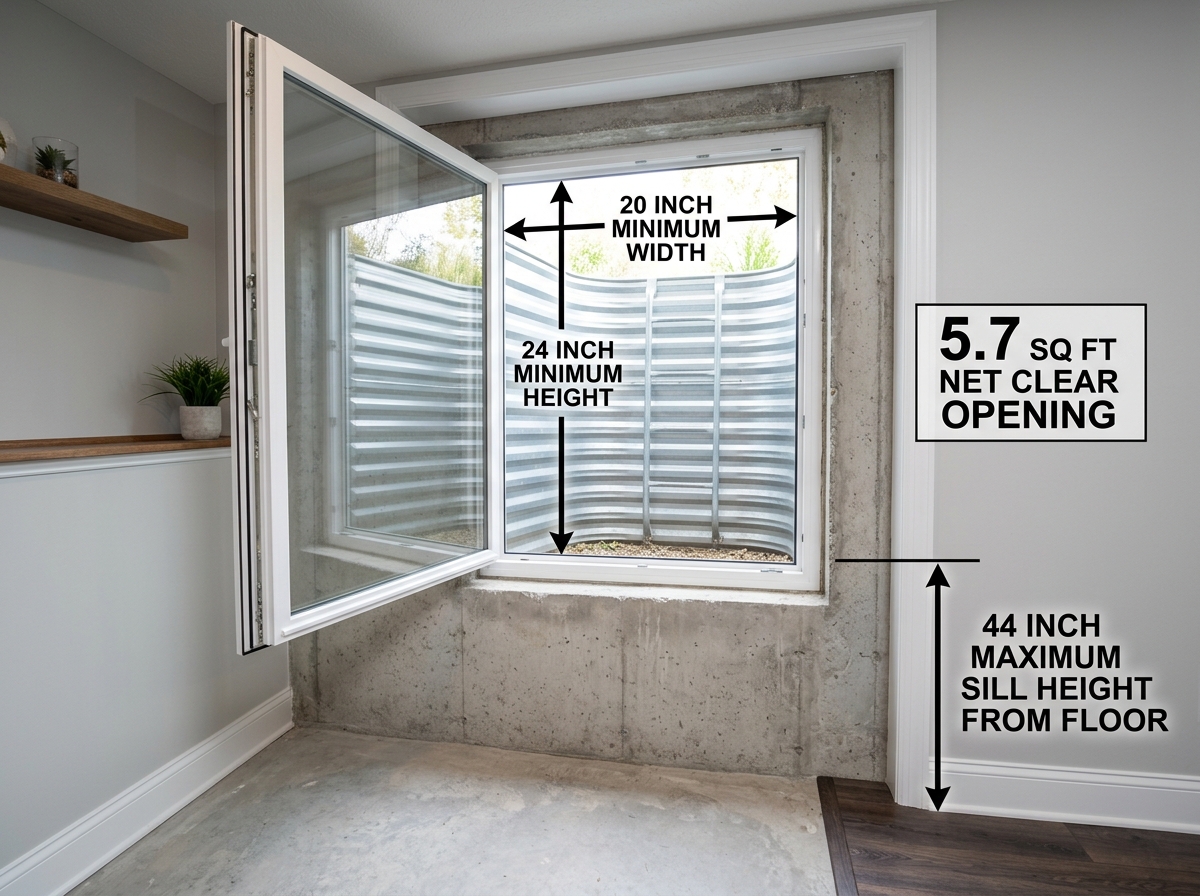compliant egress window showing required measurements - add egress window to basement compliant egress window showing required measurements - add egress window to basement