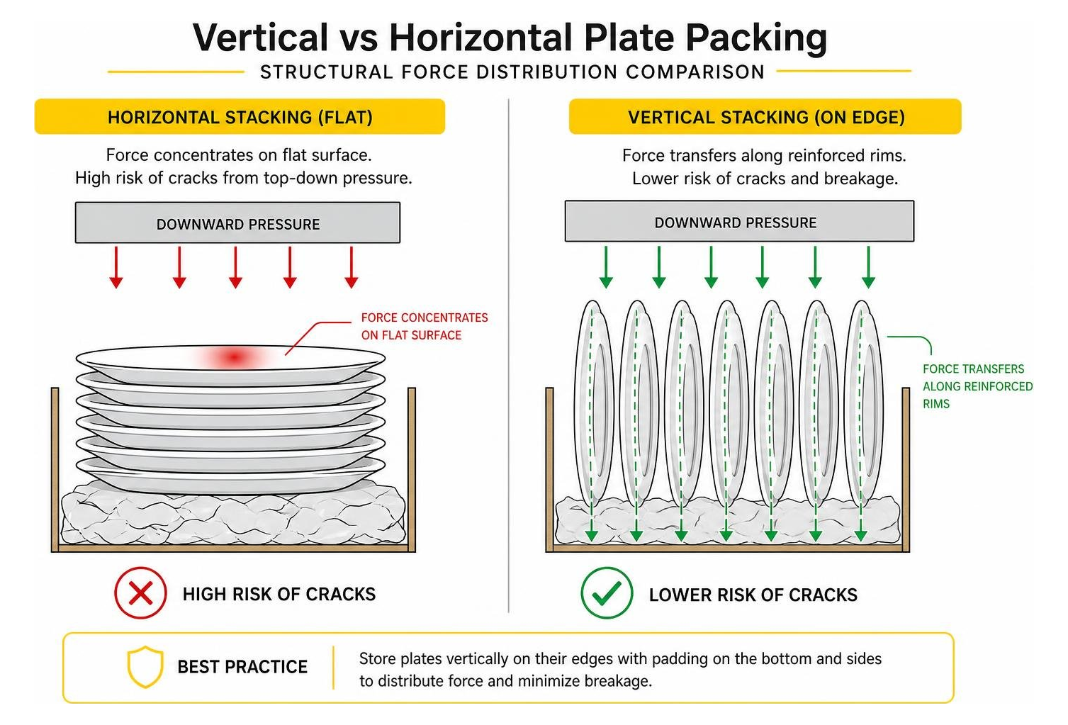 Vertical vs horizontal plate packing structural force distribution comparison