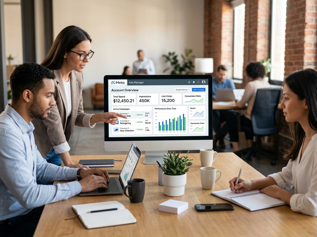 The Meta Ads Manager Account Overview screen showing setup steps and payment method sections - meta ad manager