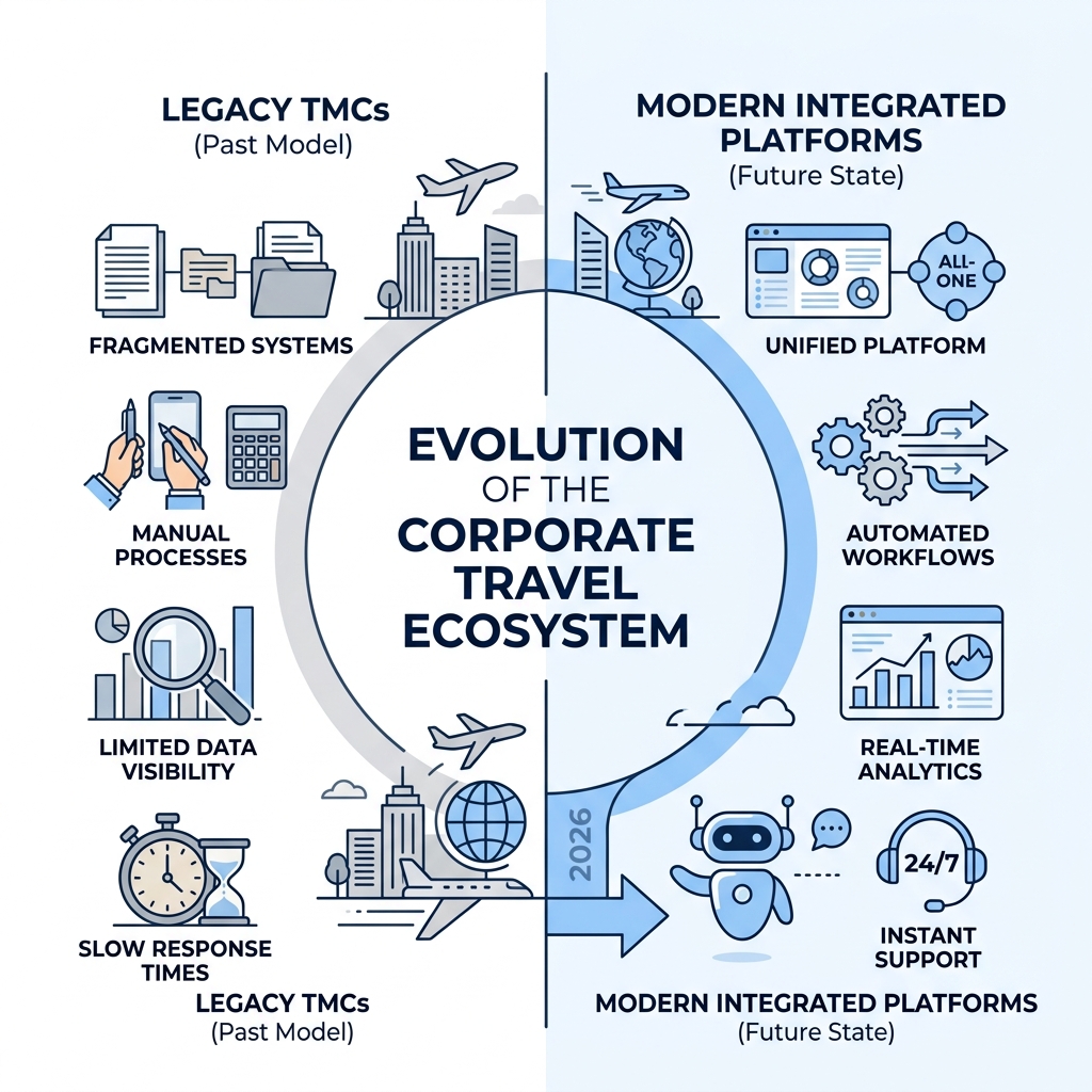 Evolution of the corporate travel ecosystem: from legacy TMCs to modern integrated platforms - enterprise travel solutions Evolution of the corporate travel ecosystem: from legacy TMCs to modern integrated platforms - enterprise travel solutions