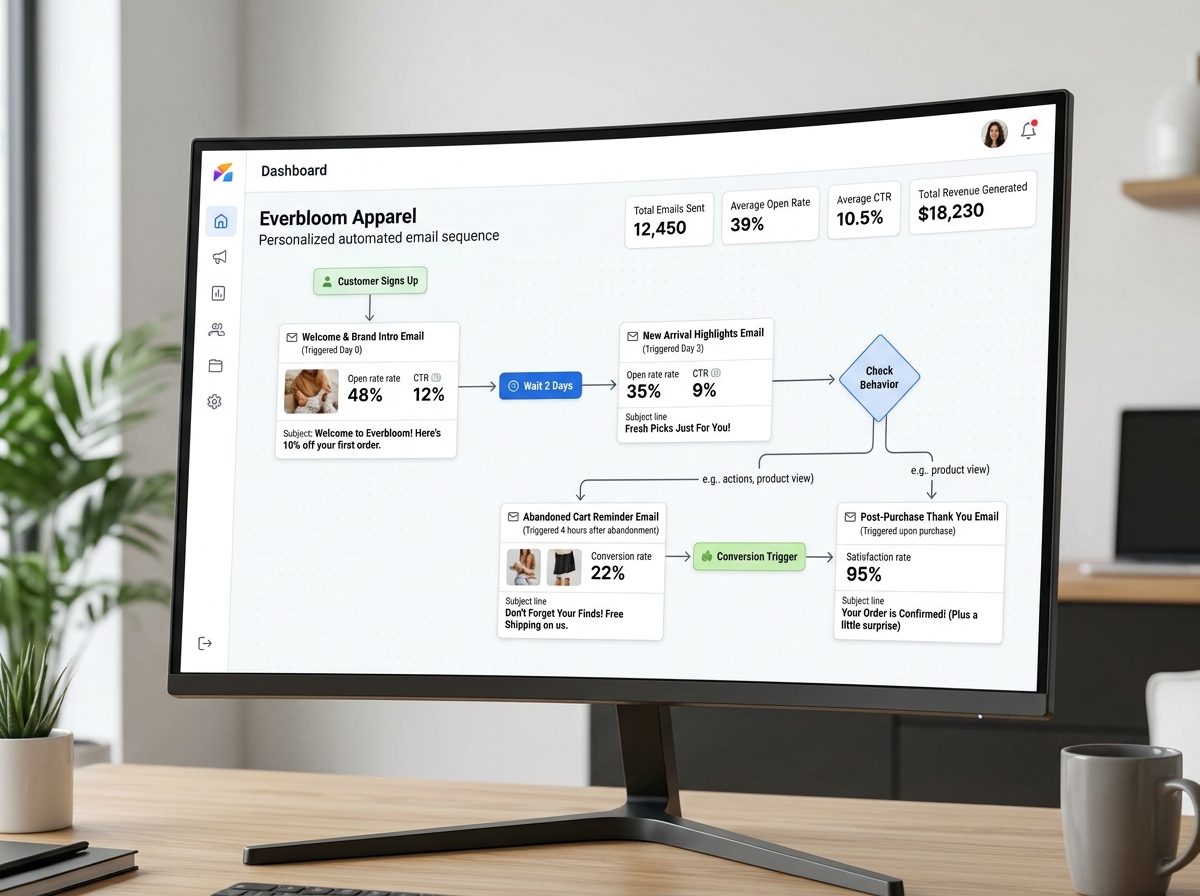 A personalized automated email sequence showing multiple touchpoints and conversion triggers - boost marketing ROI