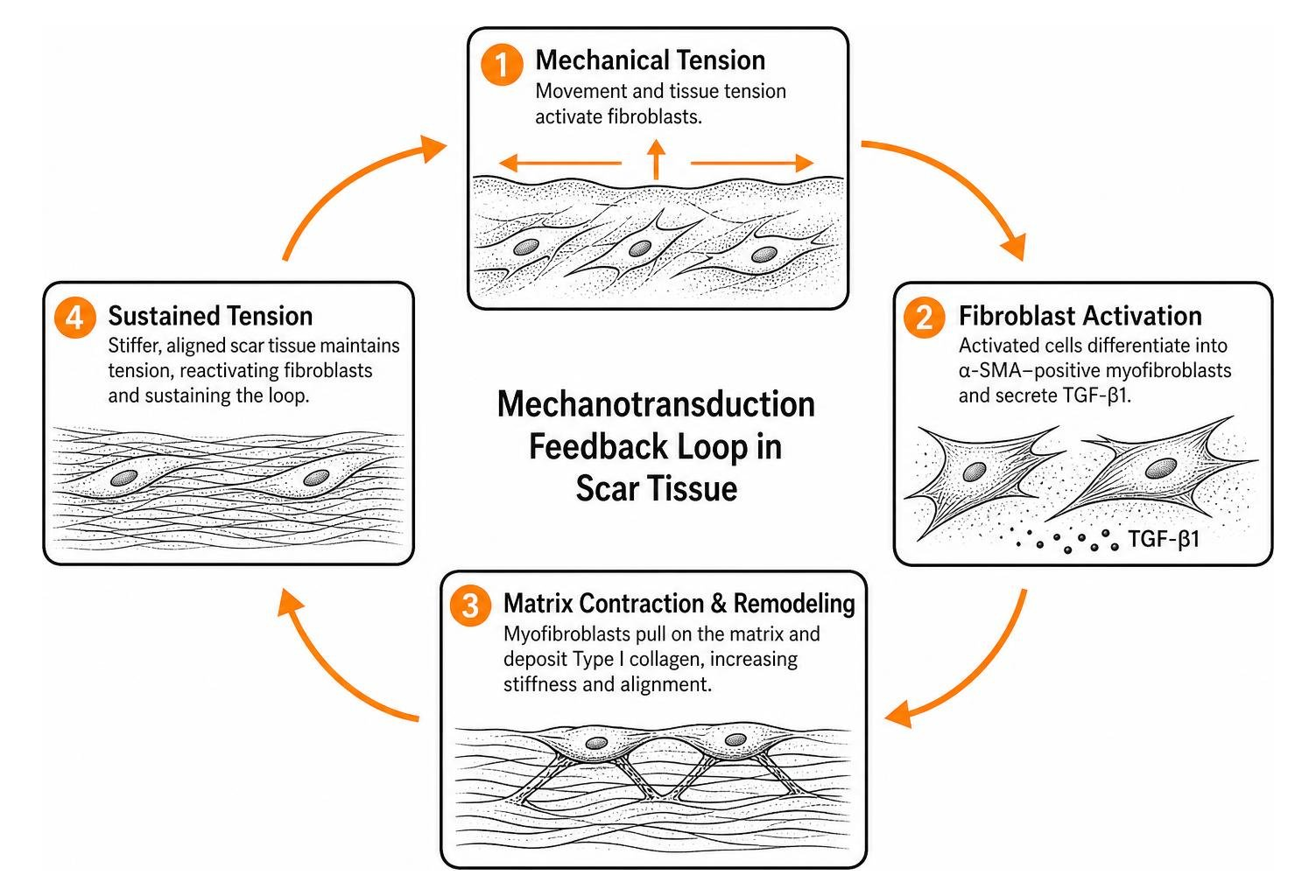 mechanotransduction feedback loop in scar tissue