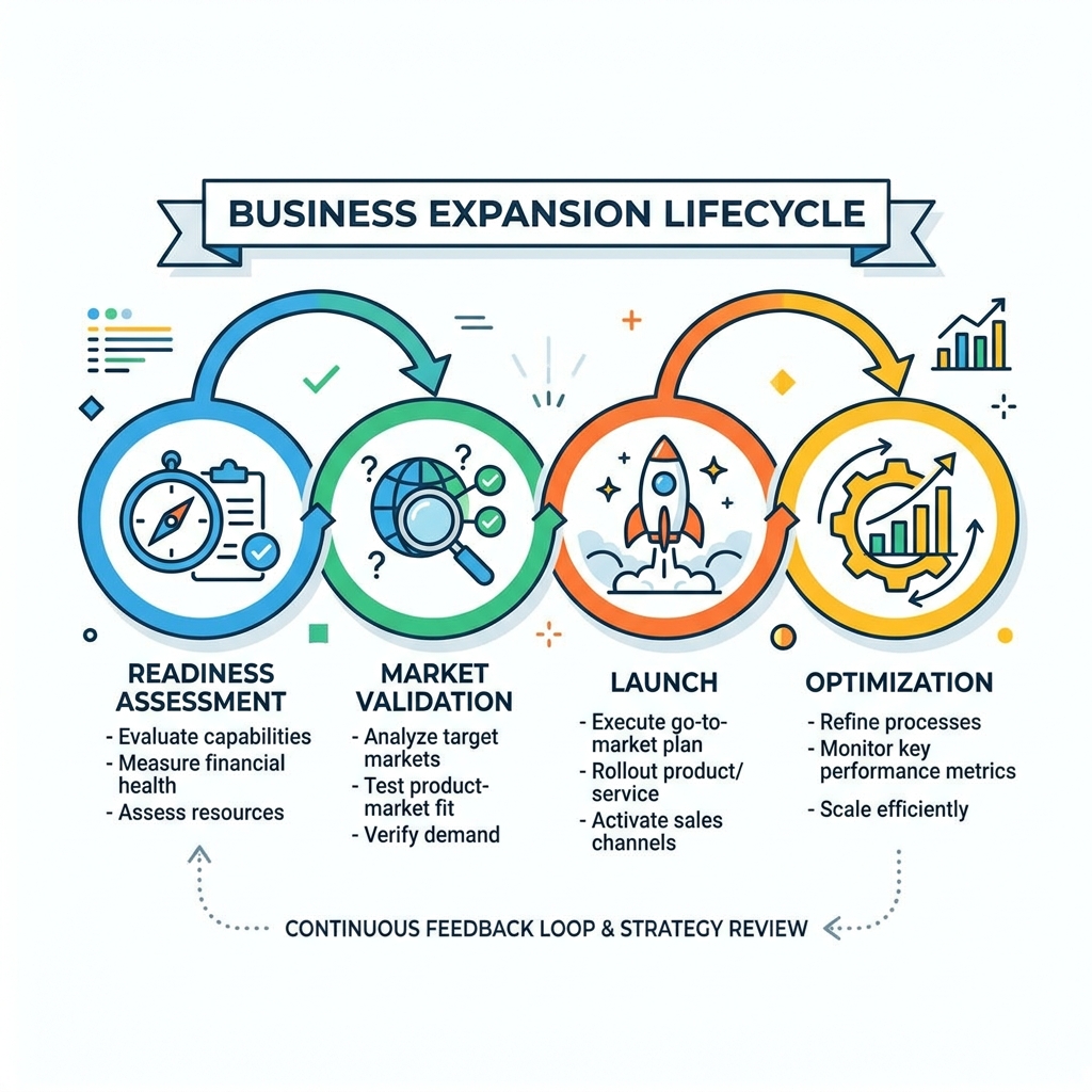 Business expansion lifecycle: from readiness assessment to market validation, launch, and optimization - business expansion