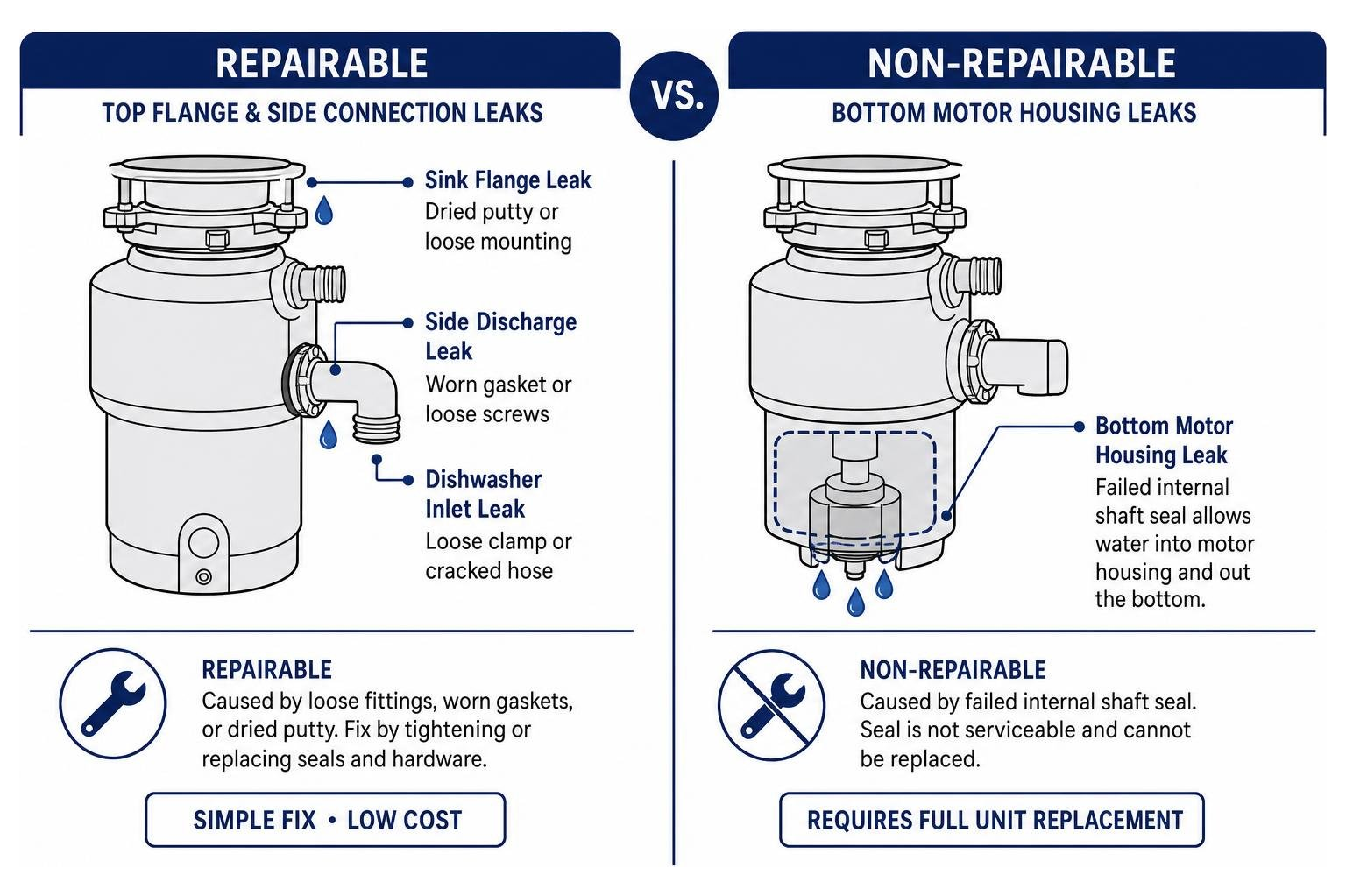 Comparison of repairable top flange leaks versus non-repairable bottom motor housing leaks Comparison of repairable top flange leaks versus non-repairable bottom motor housing leaks
