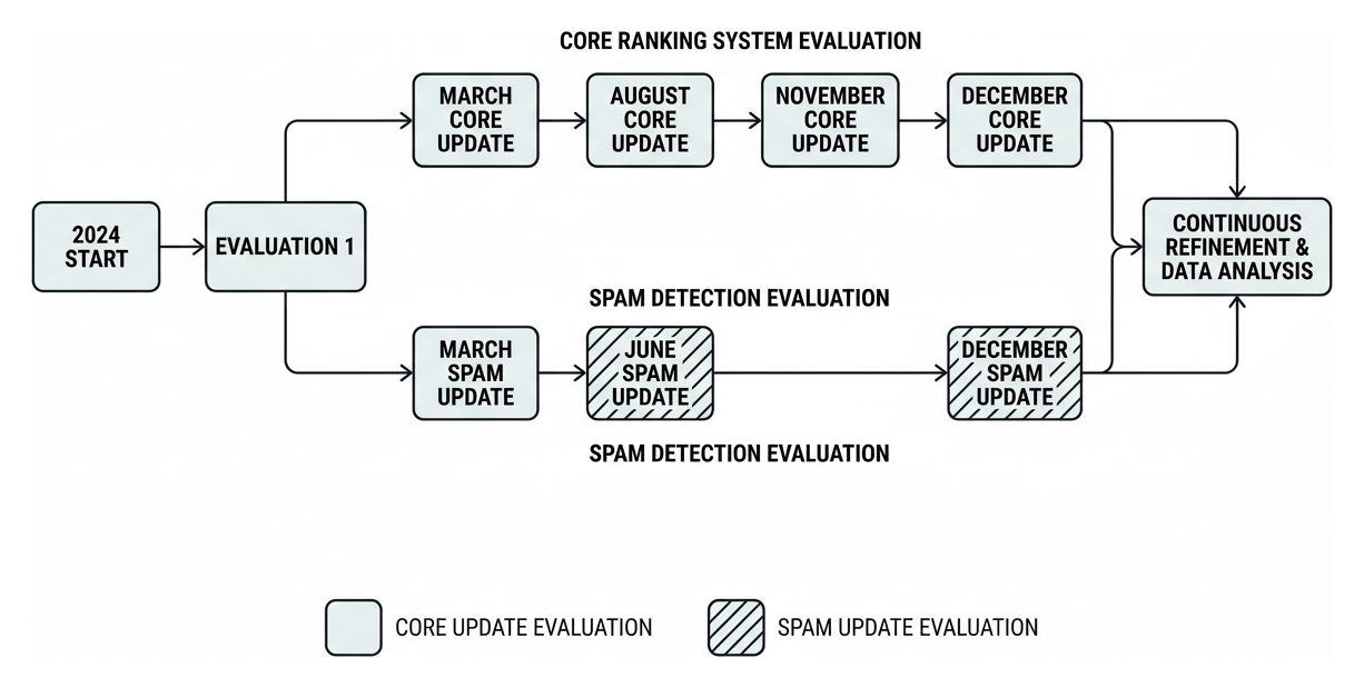 Sequence of 2024 core and spam ranking evaluations
