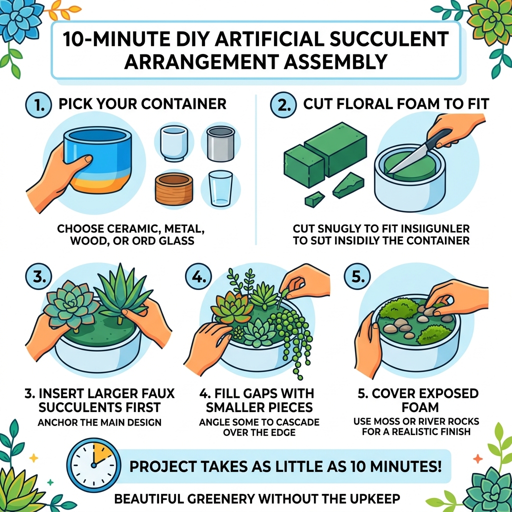 10-minute DIY artificial succulent arrangement assembly process infographic - diy artificial succulent arrangements 10-minute DIY artificial succulent arrangement assembly process infographic - diy artificial succulent arrangements