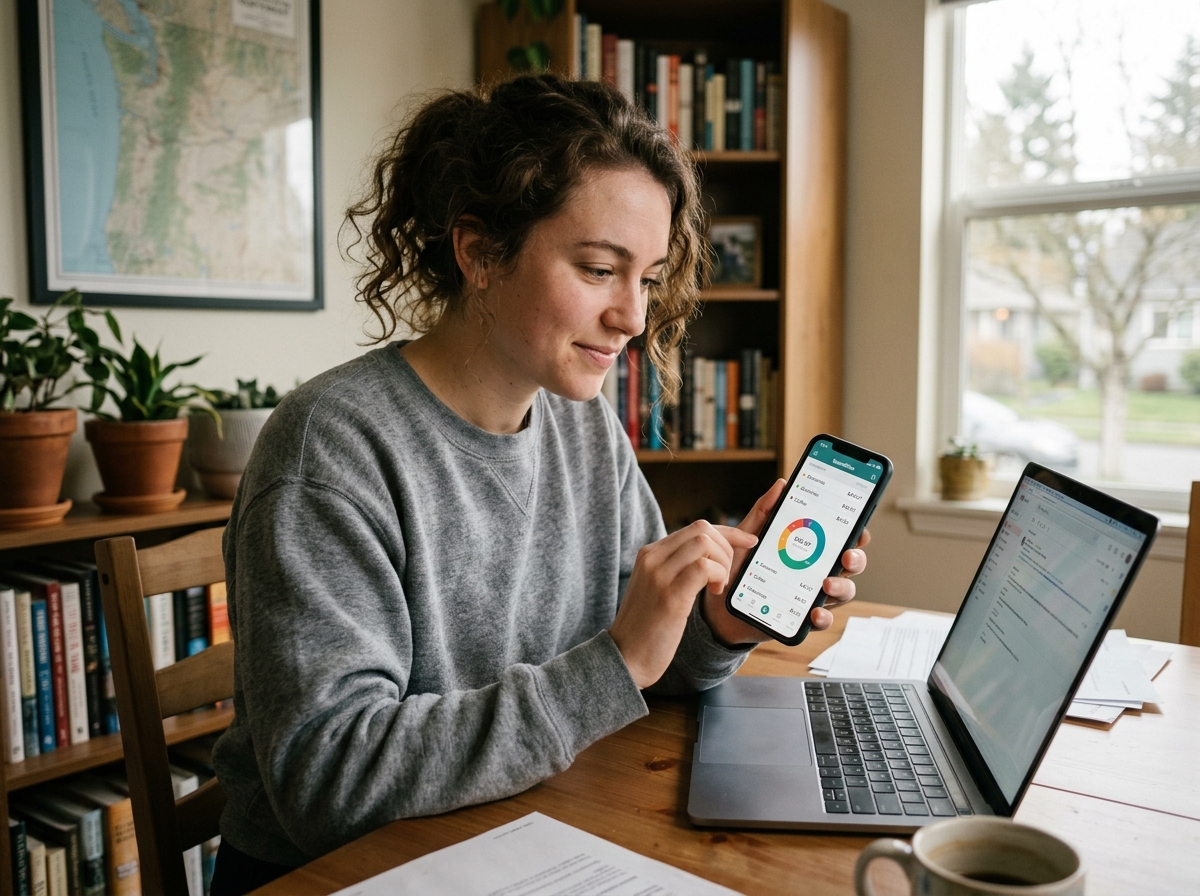 Person using a mobile app to track daily expenses - manage monthly budget